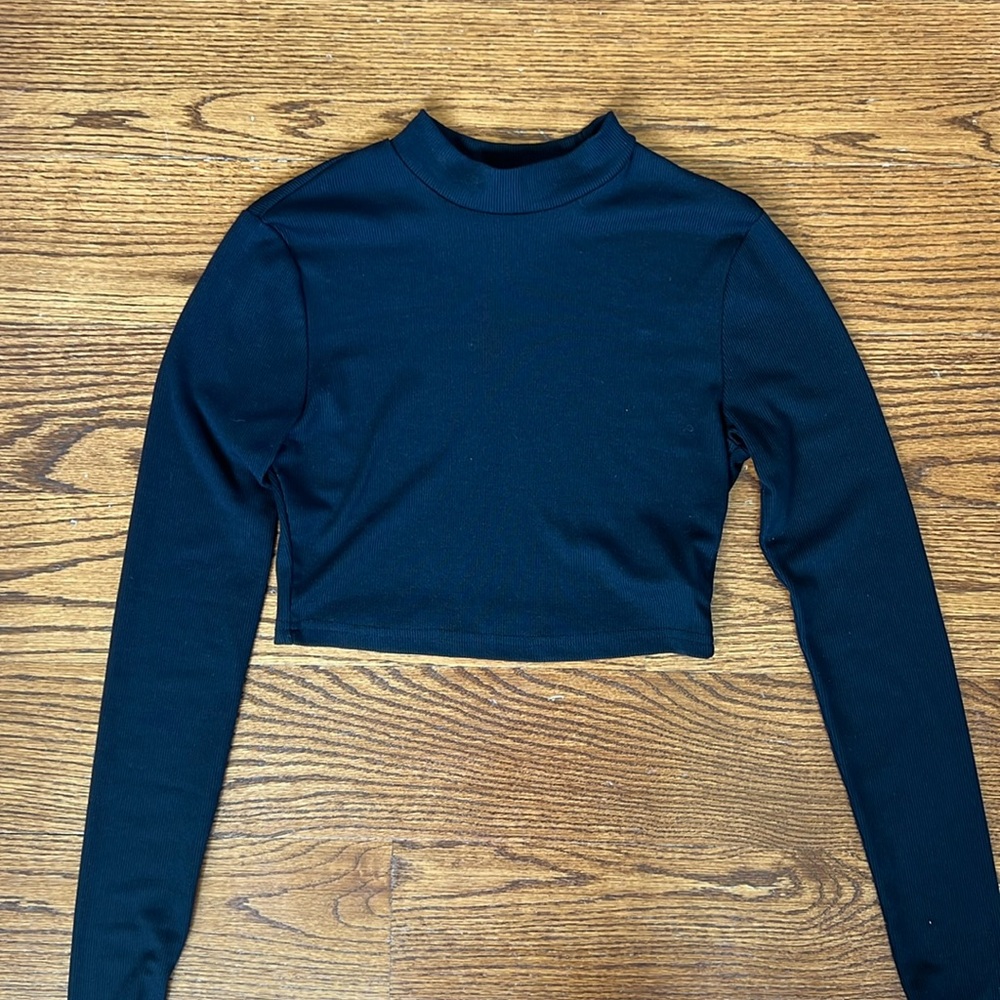 Shein Black Ribbed Long Sleeve Turtleneck Crop Top